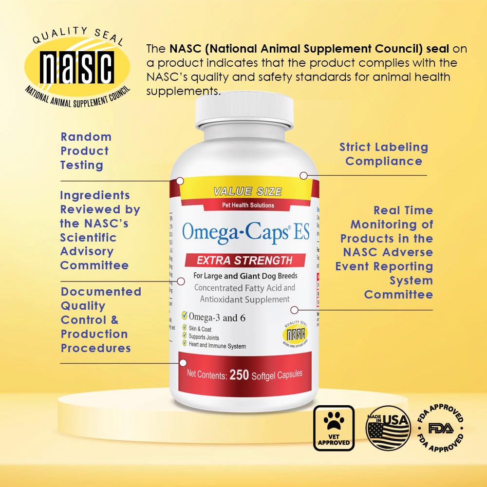 Pet Health Solutions Omega-Caps ES age-defying formula supporting senior dogs.