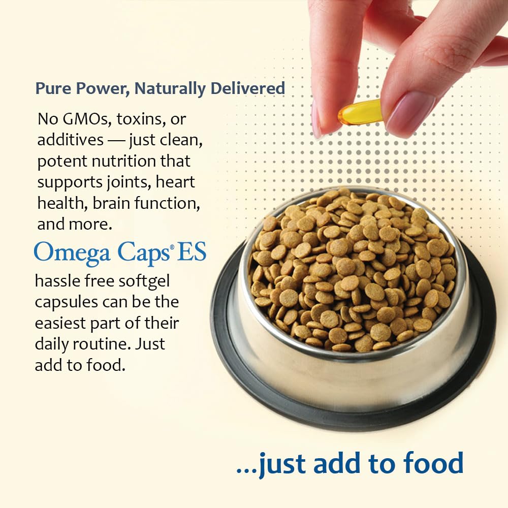 Pet Health Solutions Omega-Caps ES promotes a shiny coat and healthy skin.
