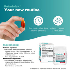 Petadolex bottle on shelf for daily headache prevention routine