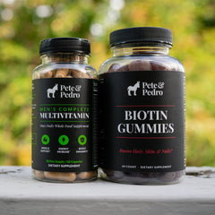 Pete and Pedro BIOTIN Gummies nutrition facts panel reveals 5000mcg per serving for convenience.