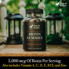 Pete and Pedro BIOTIN Gummies cherry flavor bottle highlights a pleasant supplement for skin and nails.