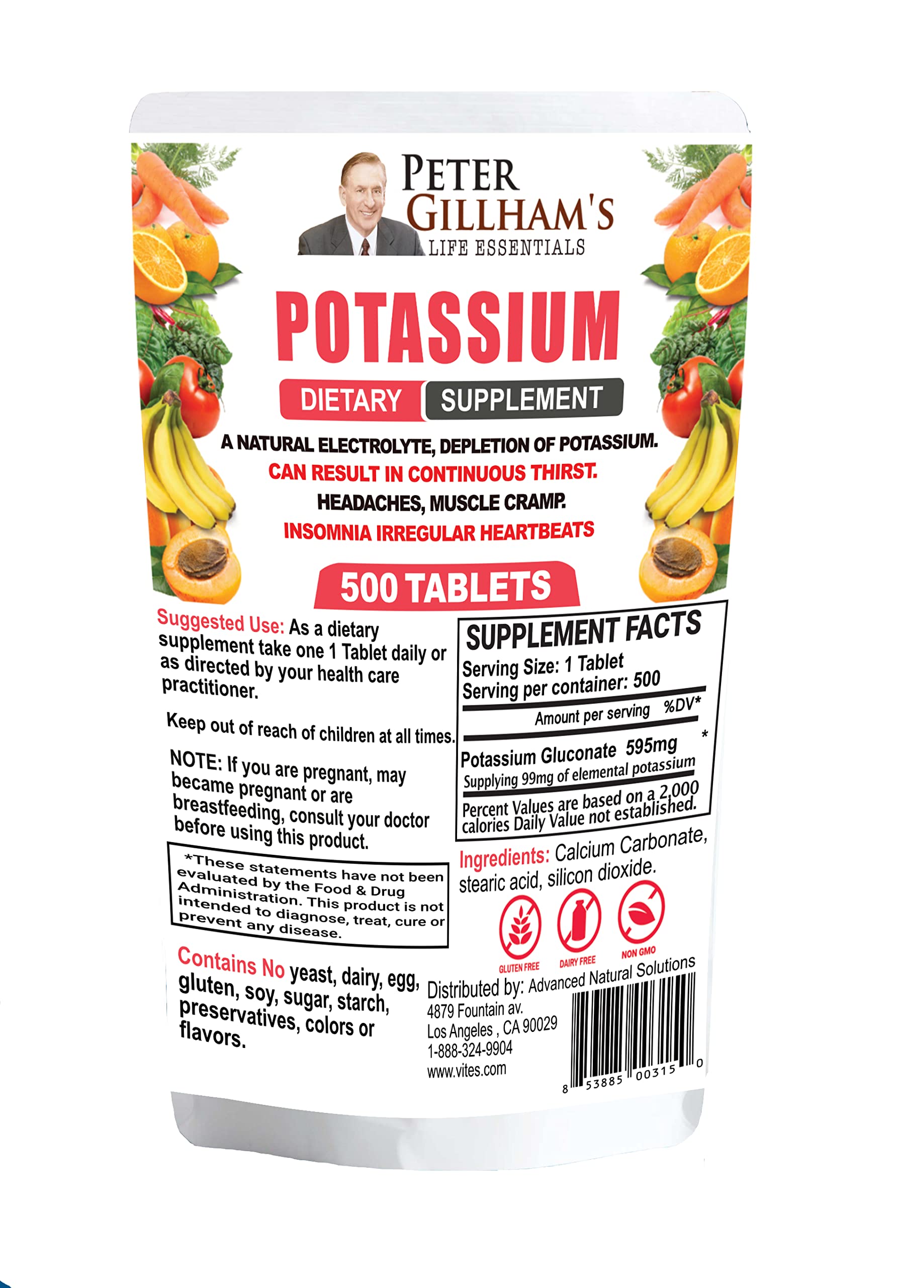 Peter Gillham’s Life Essentials Potassium Gluconate bottle front supports electrolyte balance during workouts