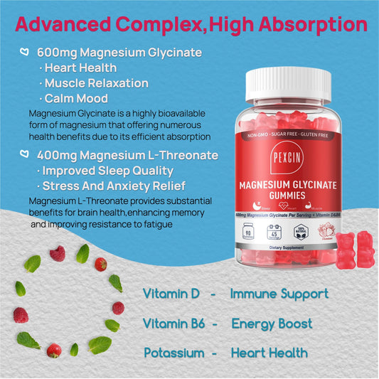 PEX CIN magnesium glycinate gummies high-absorption blend visual for better nutrient uptake