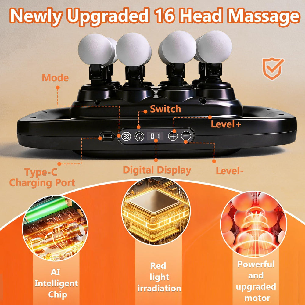 PFUM 16-Head Massage Gun whisper-quiet operation supports home use