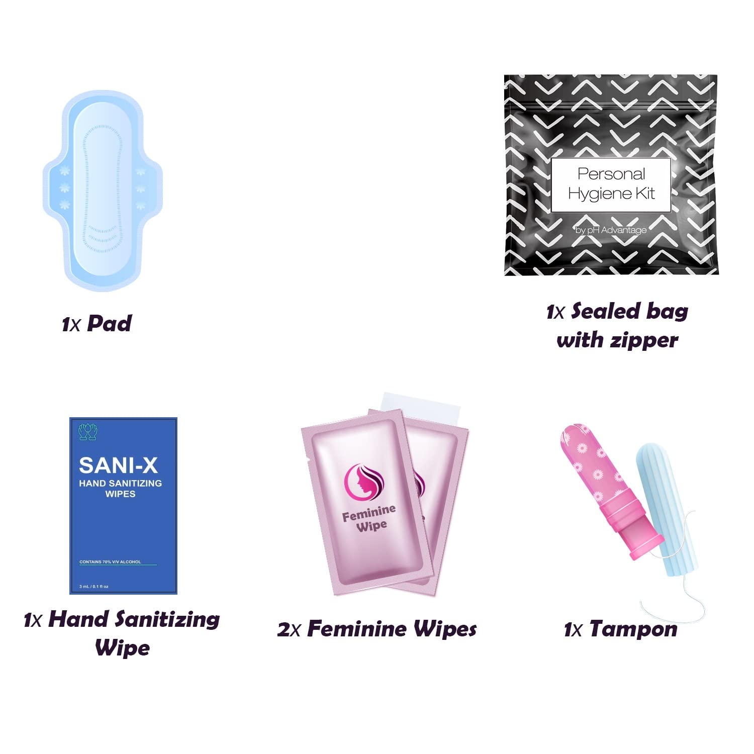 compact bag holding the 10-pack menstrual kit for travel-friendly storage
