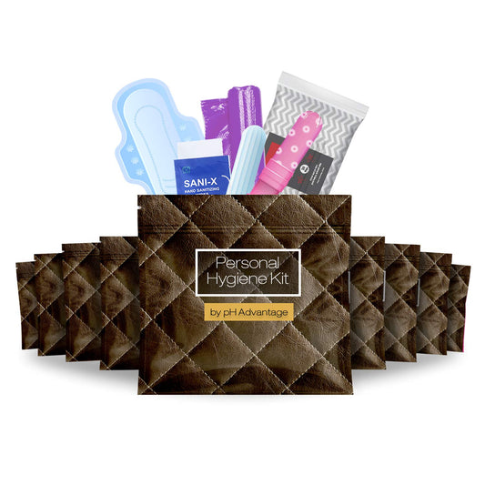 PH Advantage menstrual kit 10-pack packaging showcasing all-in-one travel-friendly essentials.