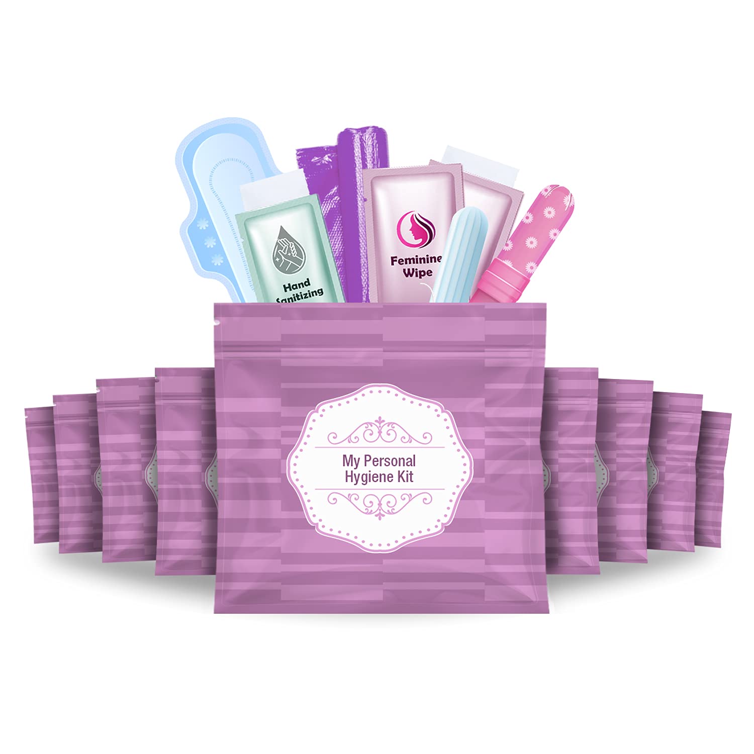 pH Advantage all-in-one menstrual kit in a closed bag, ideal for travel.