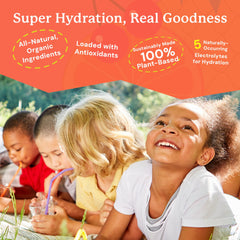 Phagan kids drink poured into a cup showing kid-approved fruit flavor.