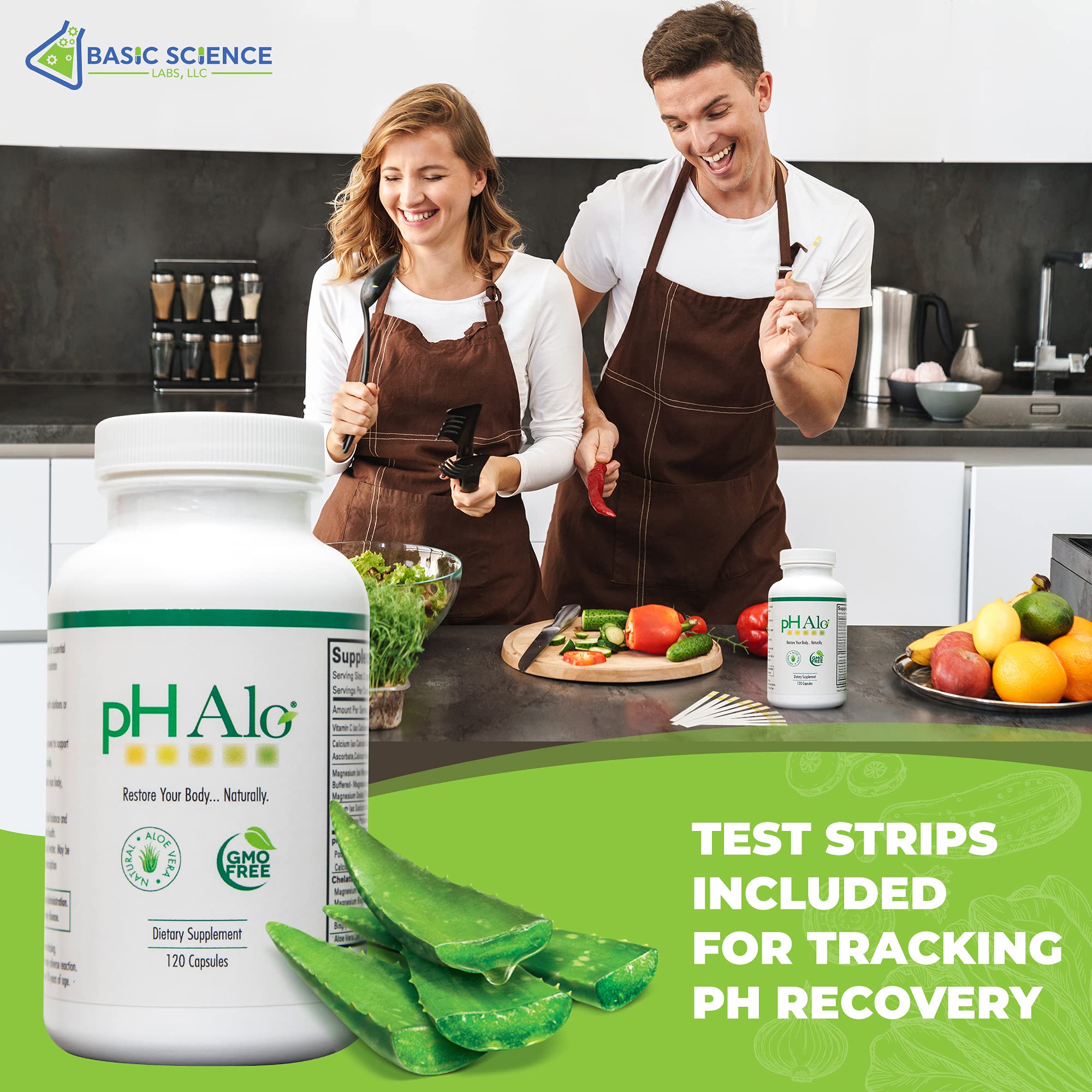 pHAlo alkaline balance graphic illustrating pH range 7.0 to 7.5.