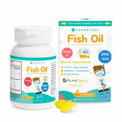 PHARGOODS+ Kids Fish Oil bottle displaying the kid-friendly omega-3 supplement.