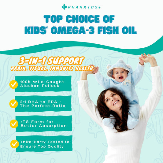 PHARGOODS+ Kids Fish Oil orange-flavored softgels designed for easy consumption.