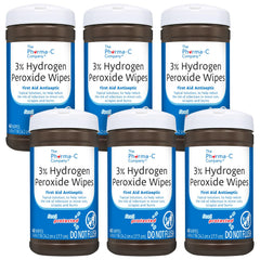 The Pharma-C Company 3% Hydrogen Peroxide Wipes dispense easily for on-the-go first aid.