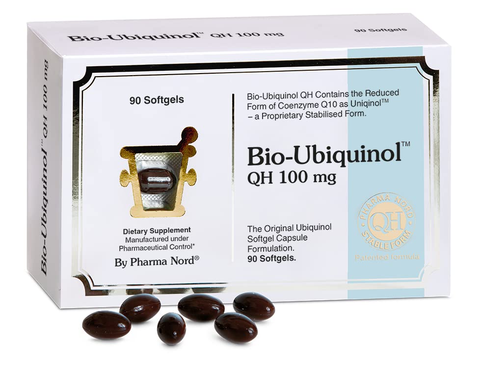 Pharma Nord Bio-Ubiquinol 100 mg softgels bottle with natural antioxidant profile.