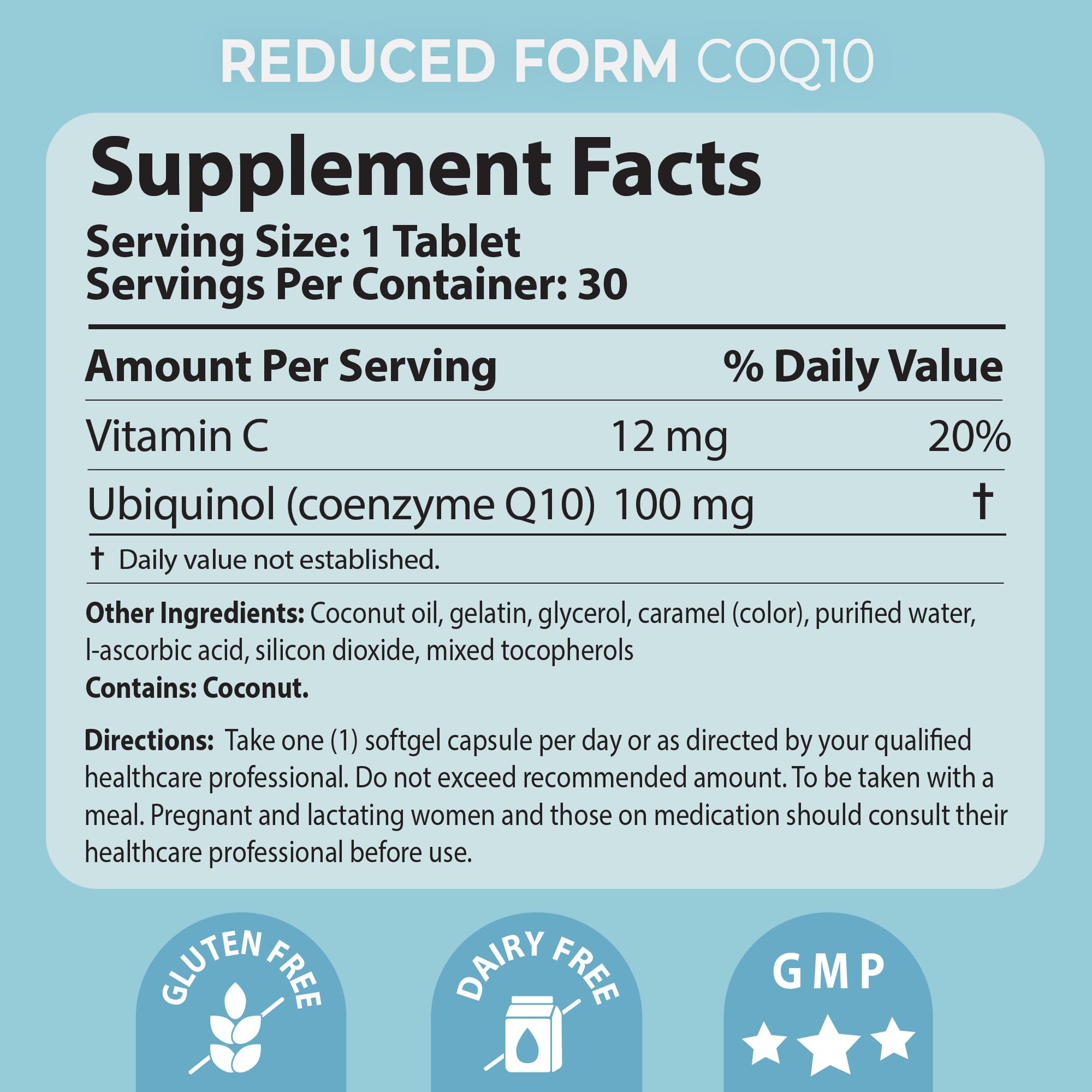 Bottle label highlights Danish pharmaceutical-grade production and quality.