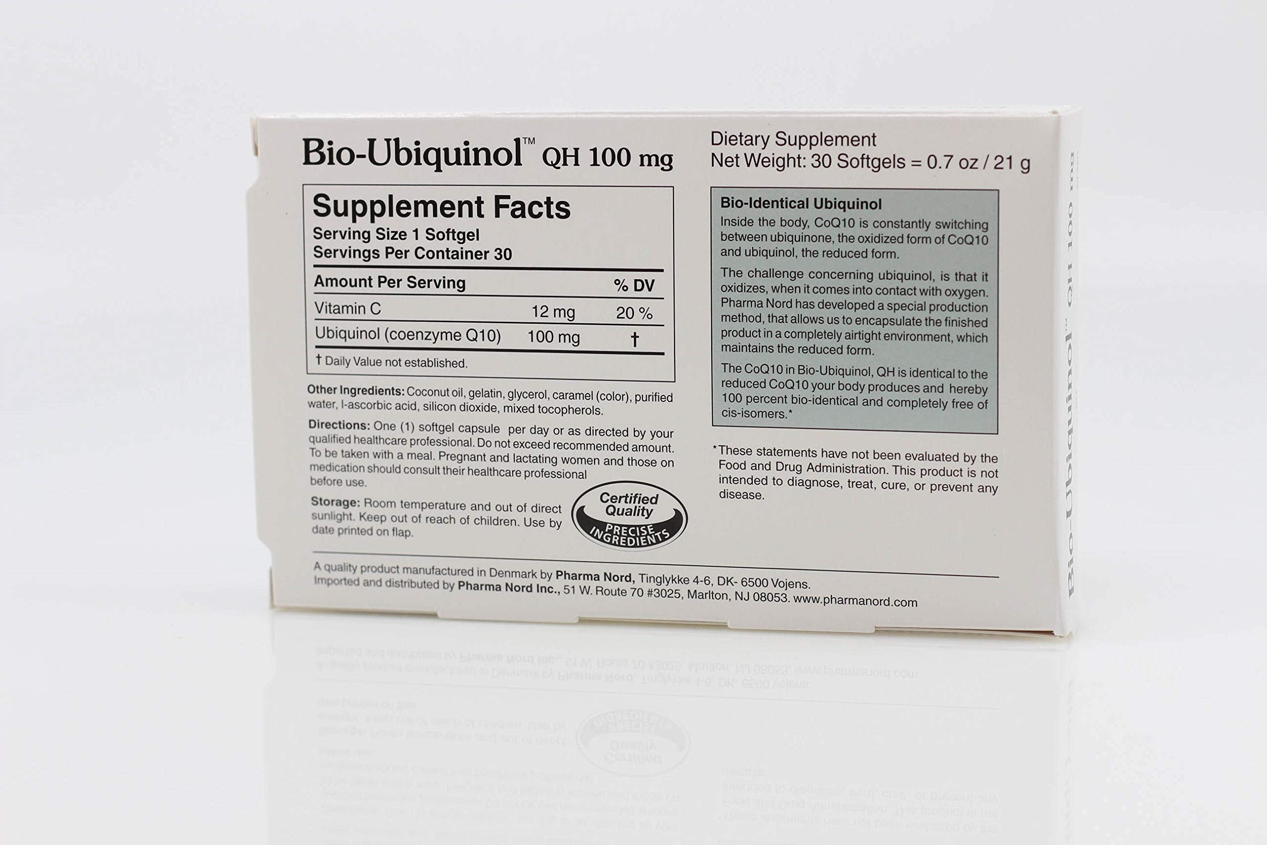 Pharma Nord Bio-Ubiquinol QH softgel capsules close-up highlighting premium quality