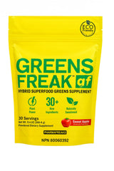 Pharmafreak Greens Freak bottle with label, vegan daily greens for energy and digestion.