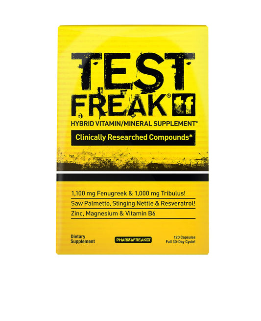 Pharmafreak Test Freak bottle front highlighting packaging and vitality.