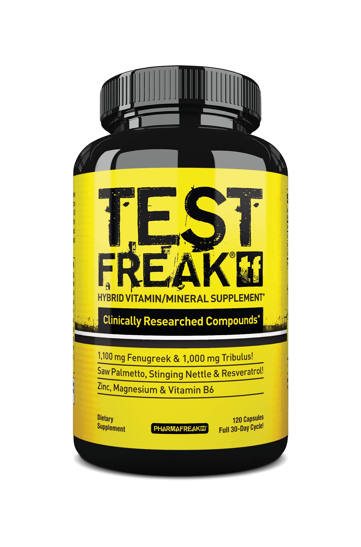 Pharmafreak Test Freak capsules closeup emphasizes high-potency formula.