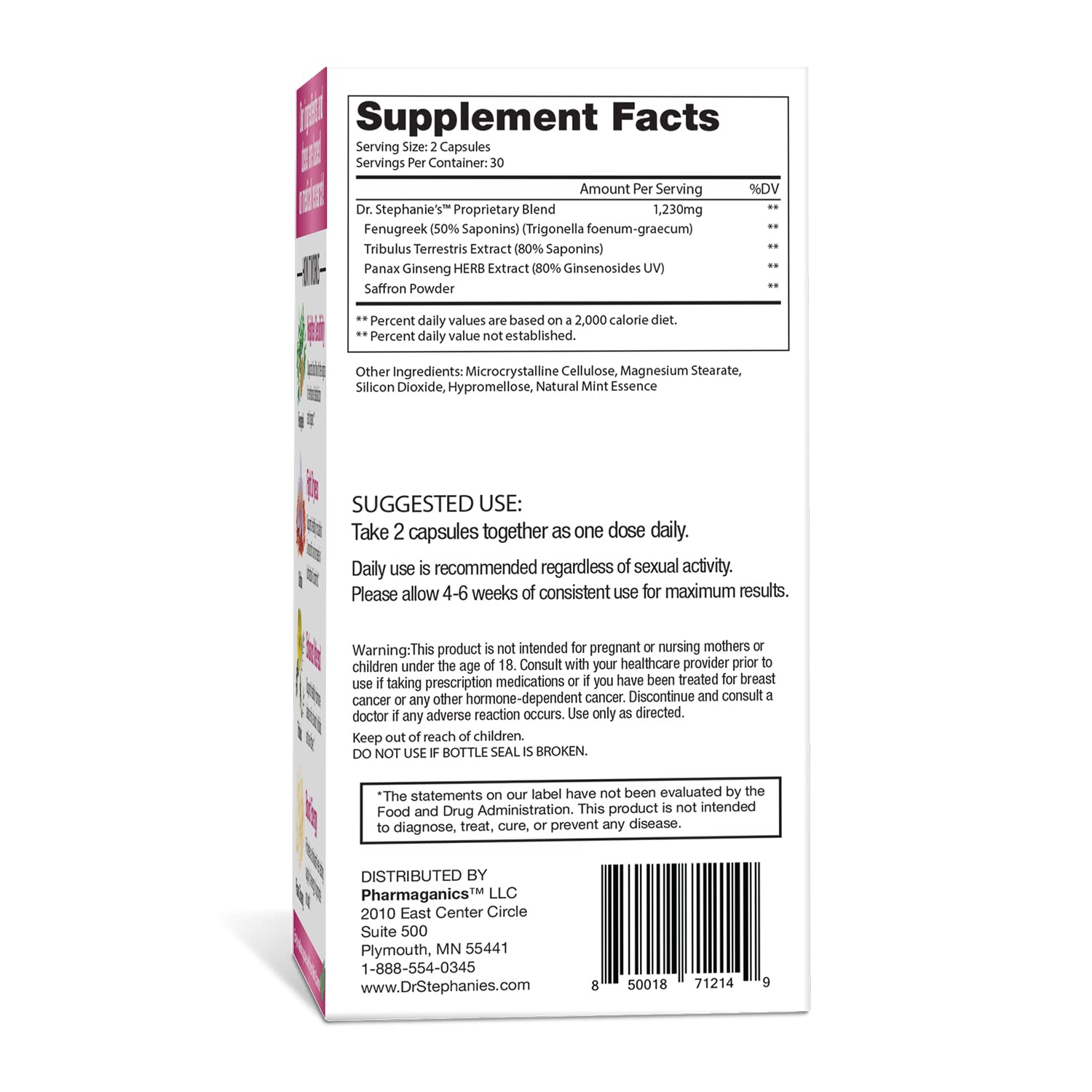 Pharmaganics Her Romance blister packaging supports daily use.