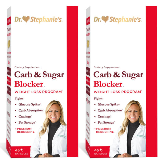 Pharmaganics Dr. Stephanie's Carb Blocker bottle supports mealtime carb management.