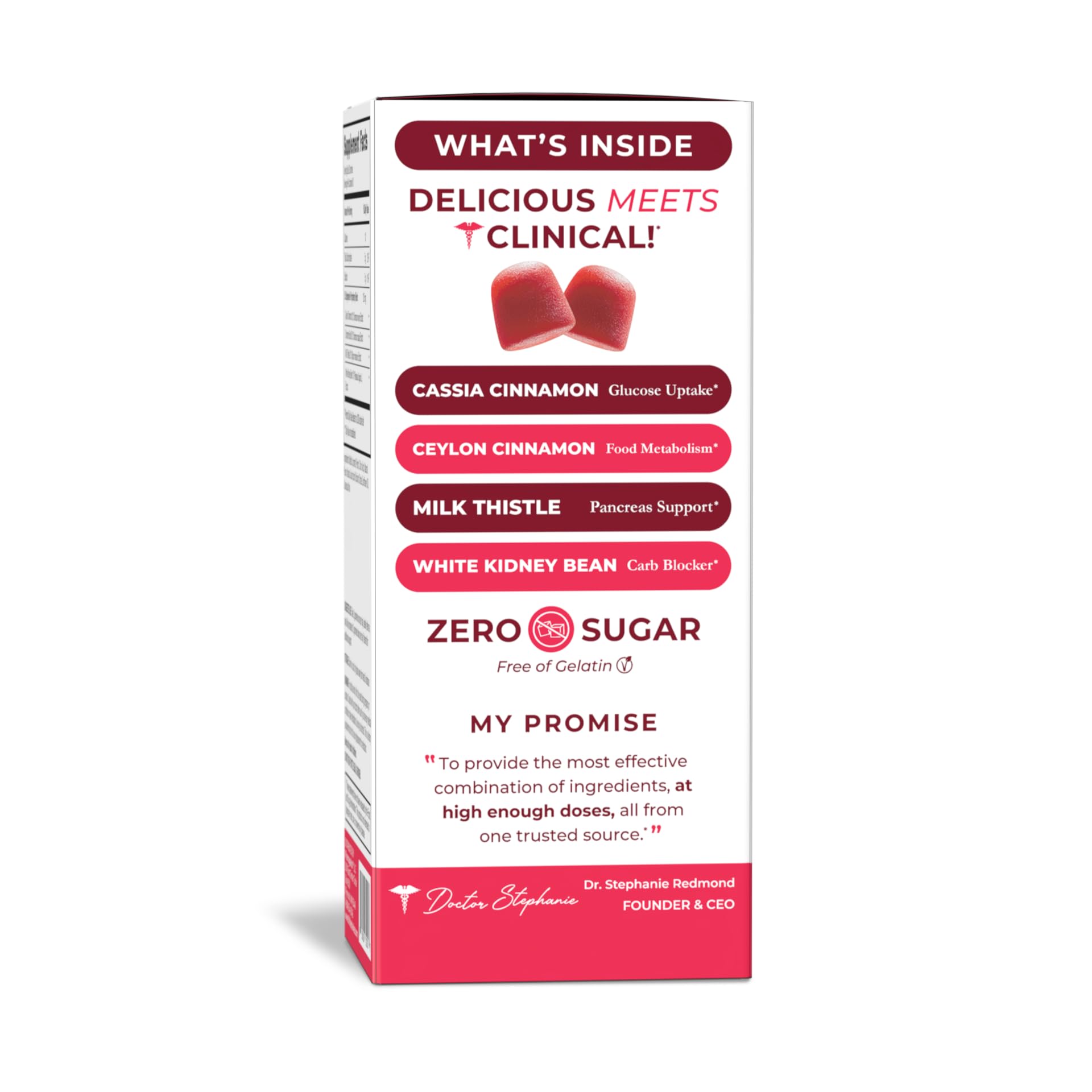 Pharmaganics SugarDown Gummies ingredients label highlighting cinnamon and chromium