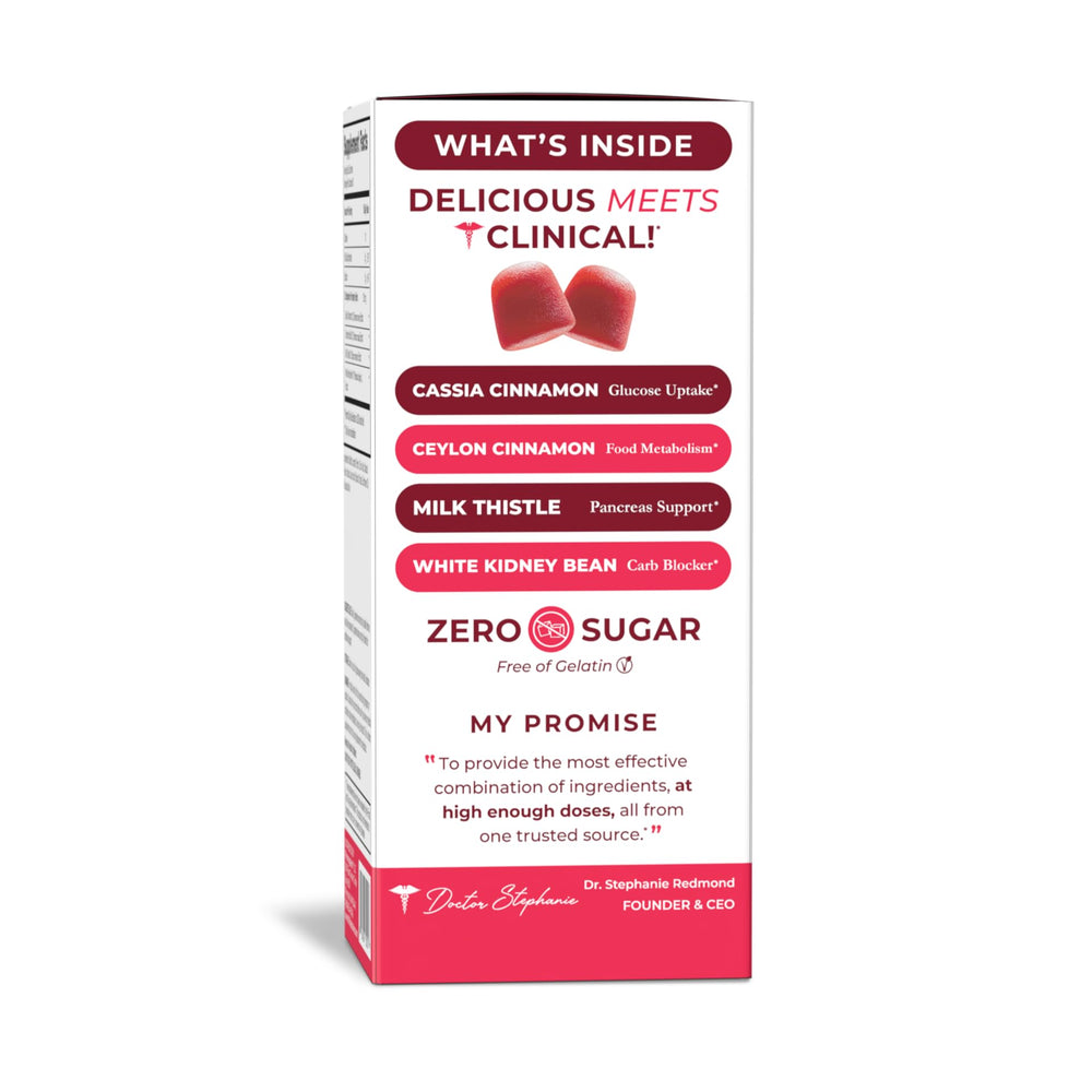 Pharmaganics SugarDown Gummies ingredients label highlighting cinnamon and chromium