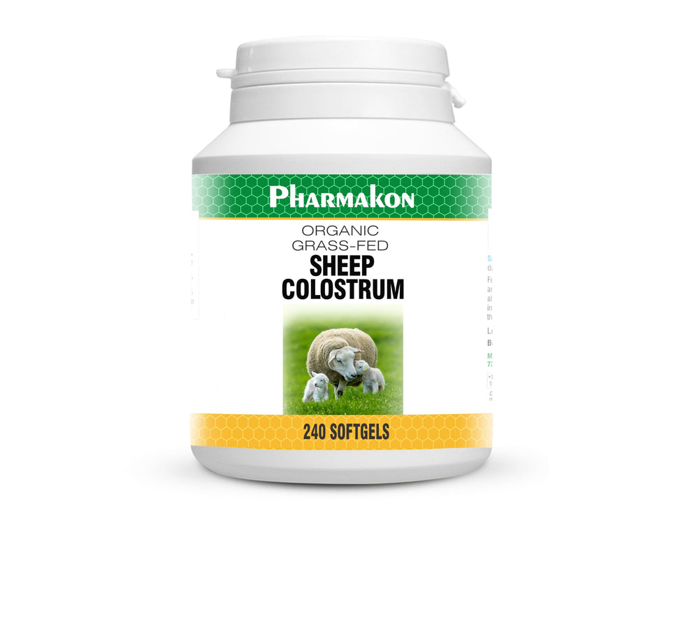 PHARMAKON Organic Sheep Colostrum Softgels bottle for daily support with dairy sensitivity