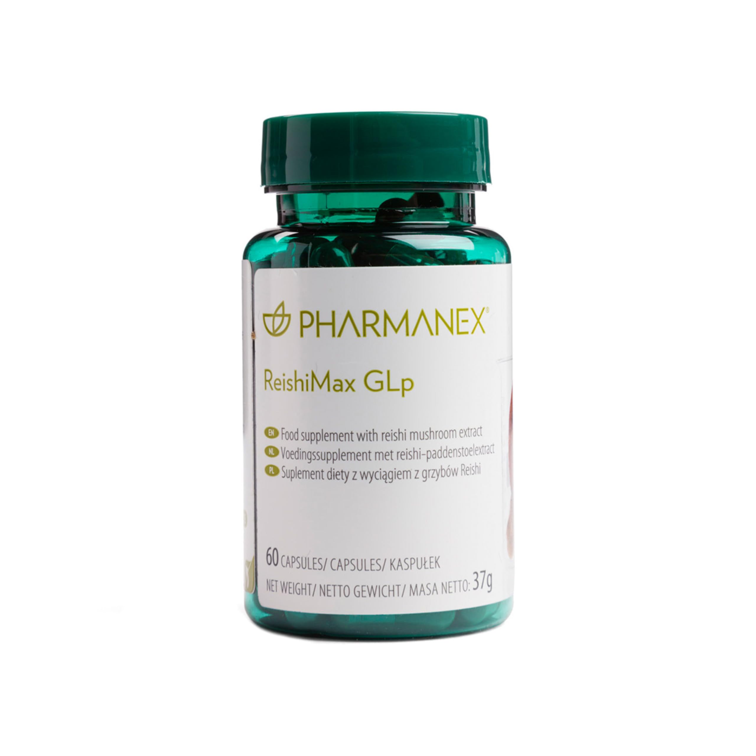 Pharmanex ReishiMax GLp bottle front view for daily immune support.