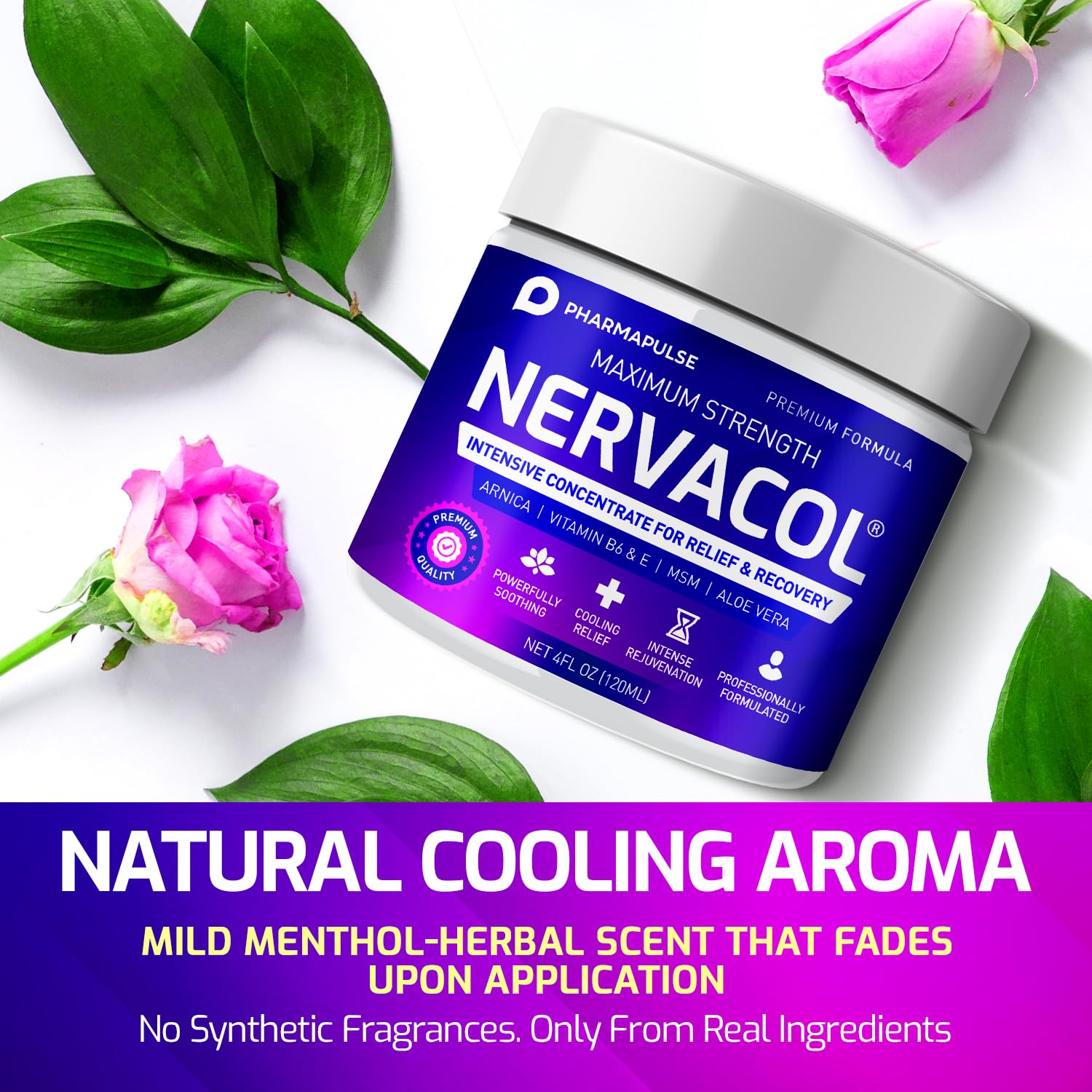 Pharmapulse Neuropathy Cream packaging showcases small-batch, hand-picked ingredients.