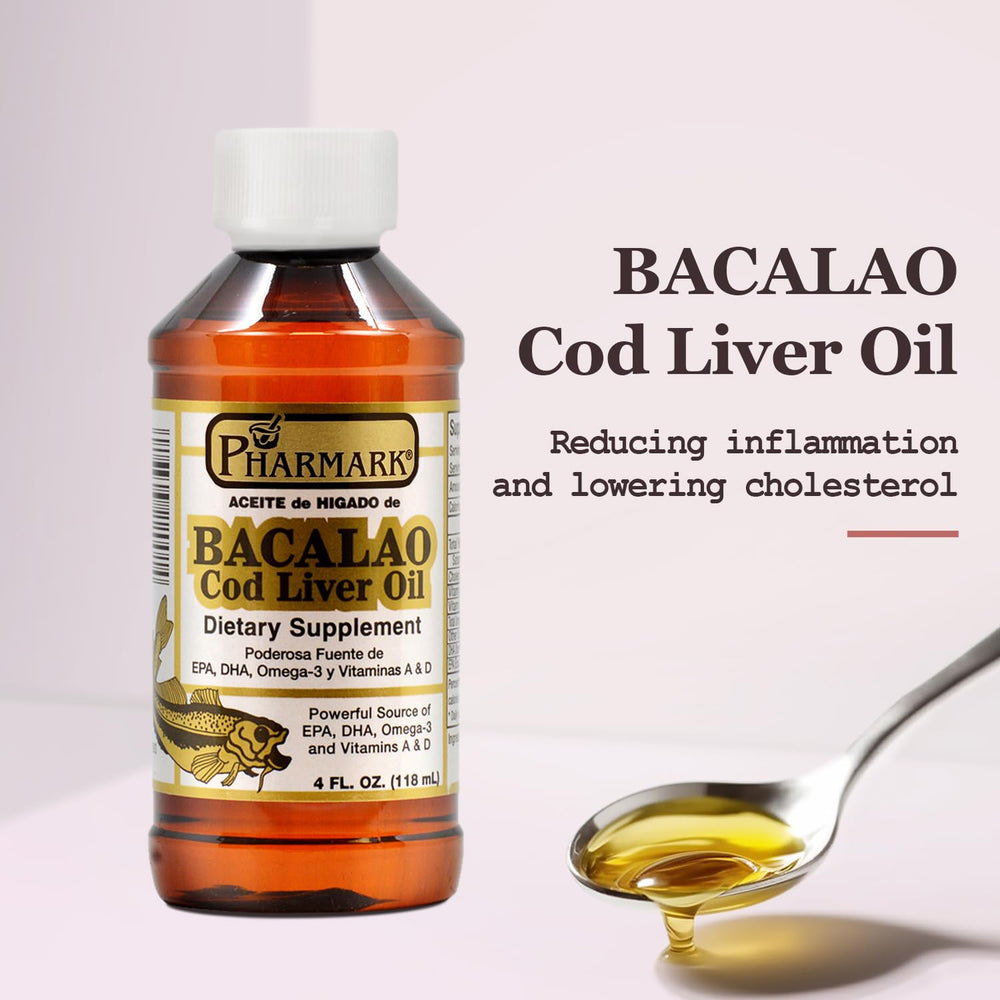 Pharmark cod liver oil 8 oz bottle side: lightweight and easy to store