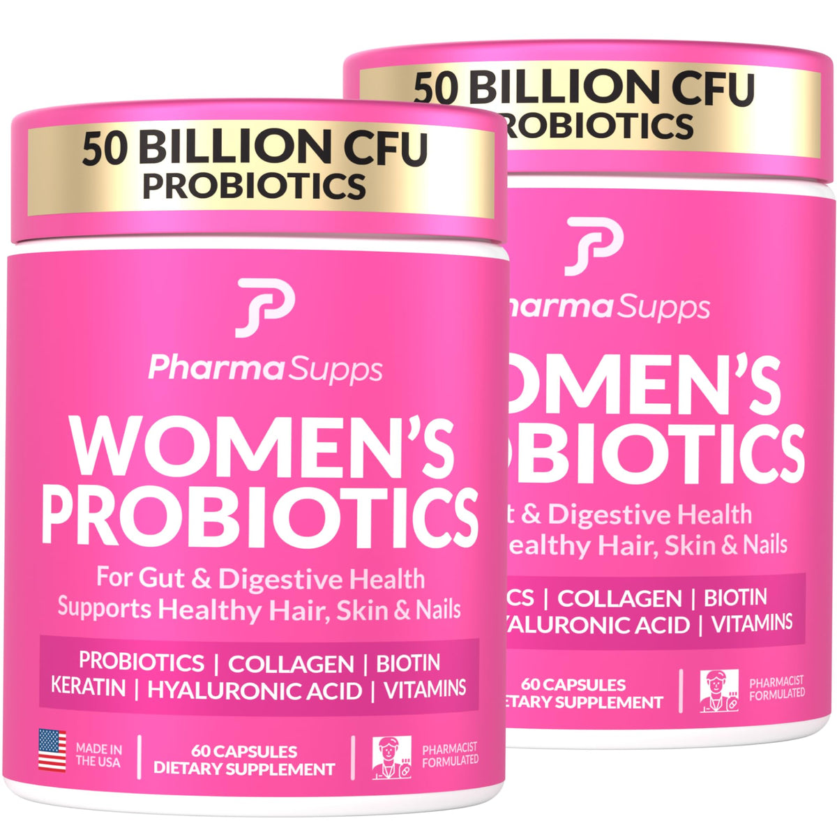 PharmaSupps Advanced Women's Probiotics bottle promotes gut balance and daily wellness.
