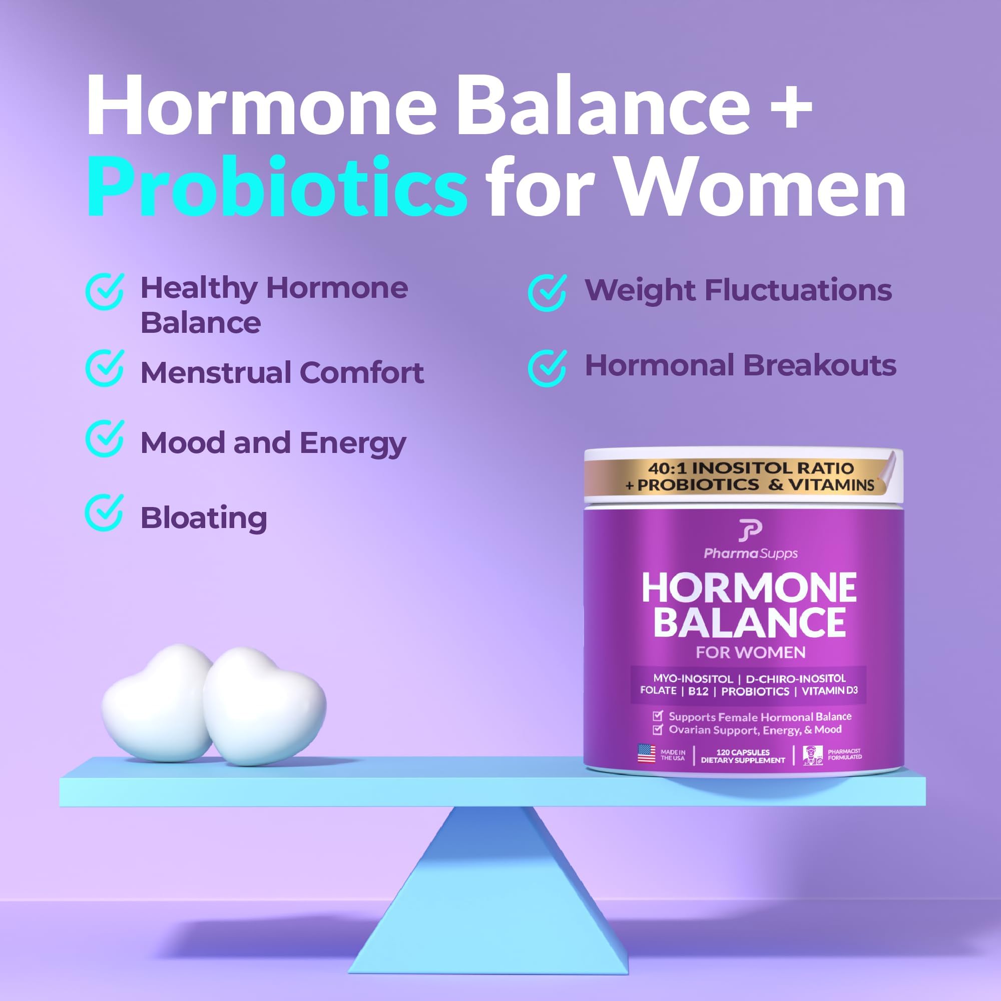 PharmaSupps Hormone Balance capsules close-up for convenient cycle support.