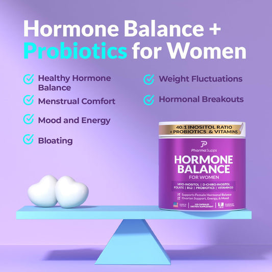 PharmaSupps Hormone Balance capsules close-up for convenient cycle support.
