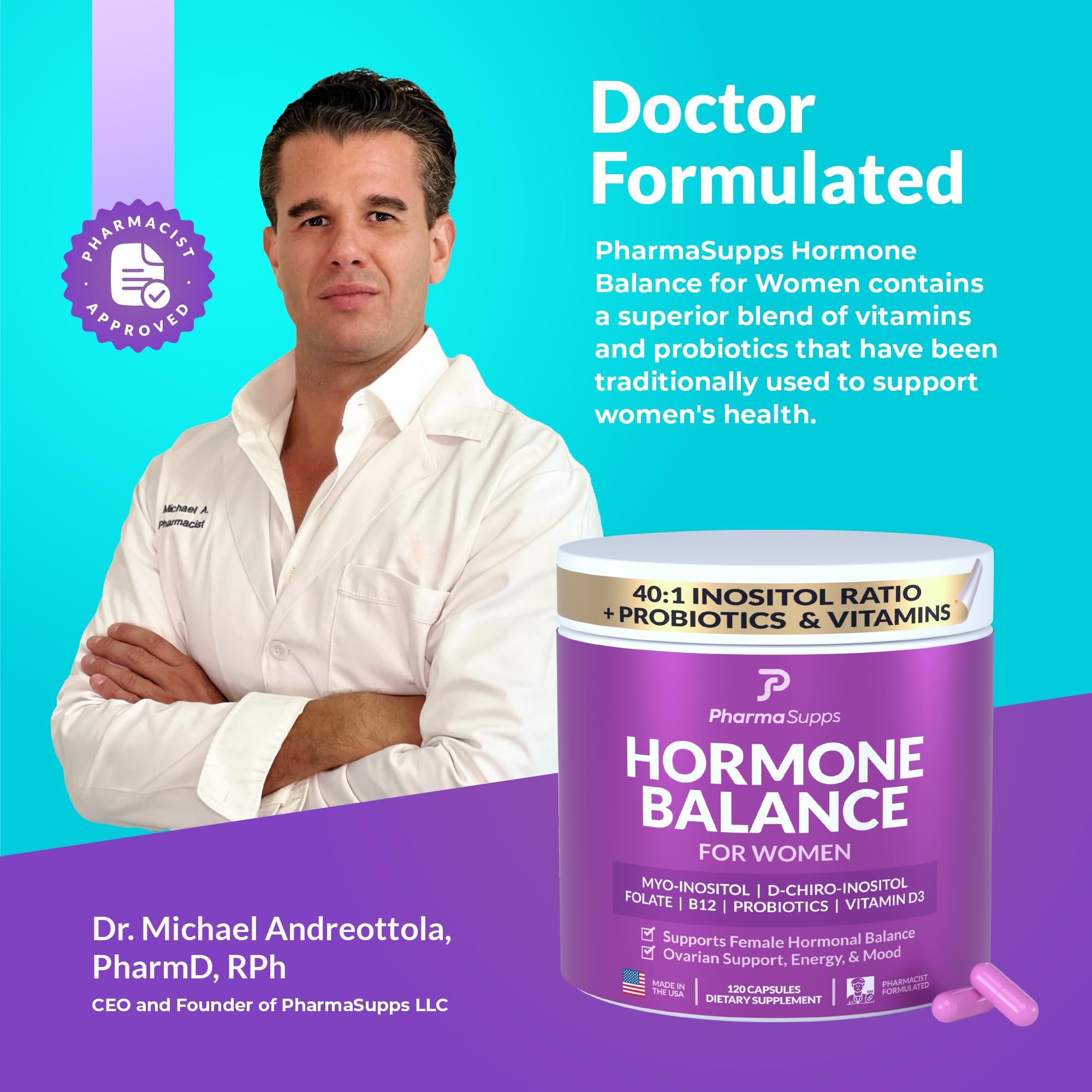 PharmaSupps Hormone Balance pill-dispense scene emphasizes routine.
