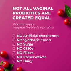 PharmaSupps Cranberry illustration signals urinary comfort support in the probiotic blend.
