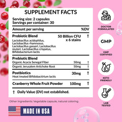 PharmaSupps Women’s Probiotic USA-made facility badge emphasizes quality and safety.