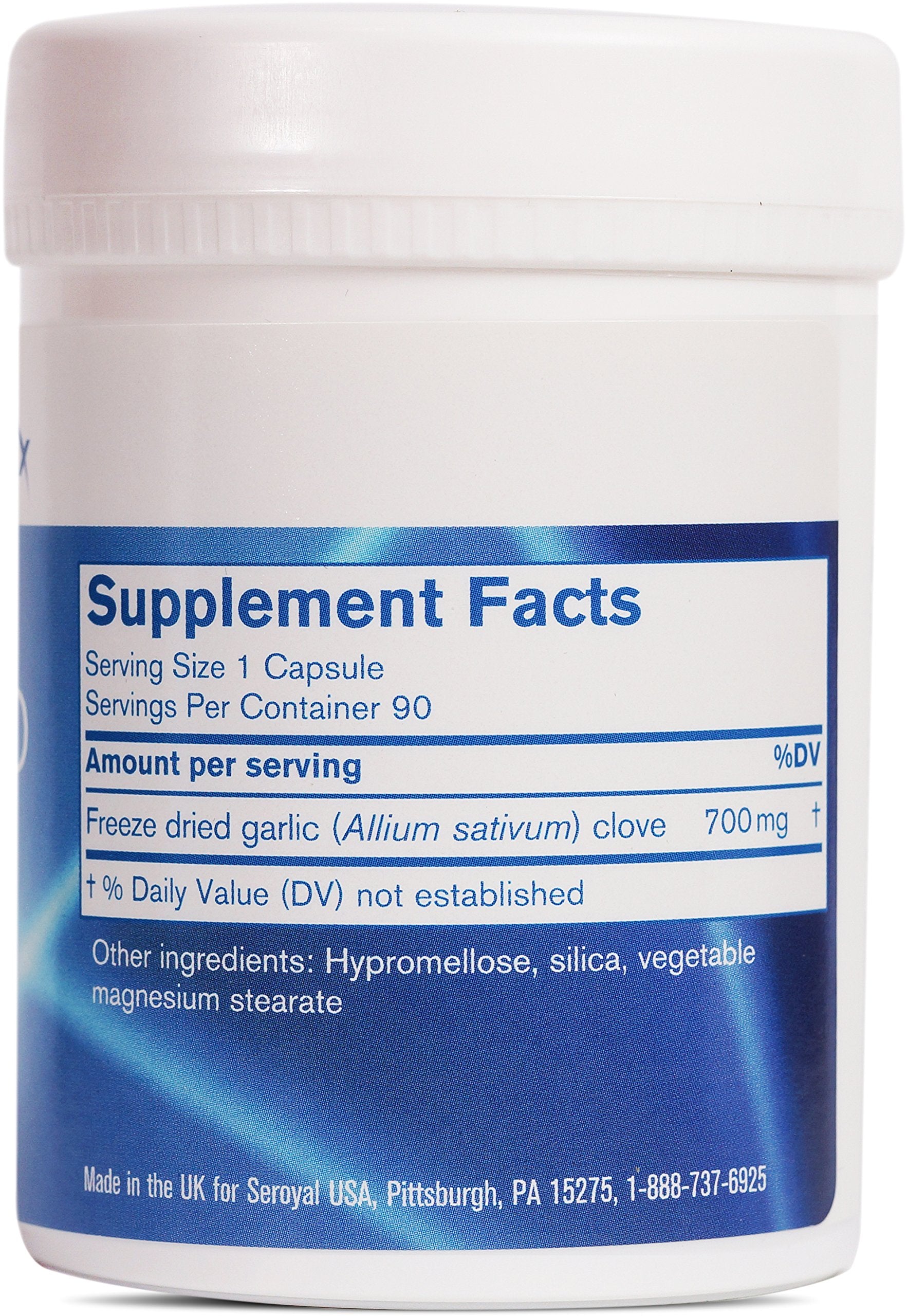 Pharmax Garlic Freeze Dried capsules closeup showing convenient dosage.
