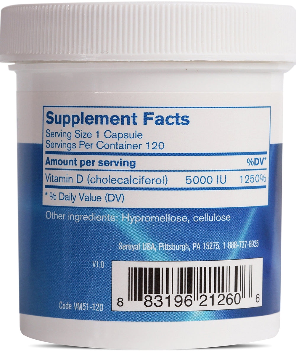 Close-up of Pharmax Vitamin D 5000 IU capsules for daily mineral support