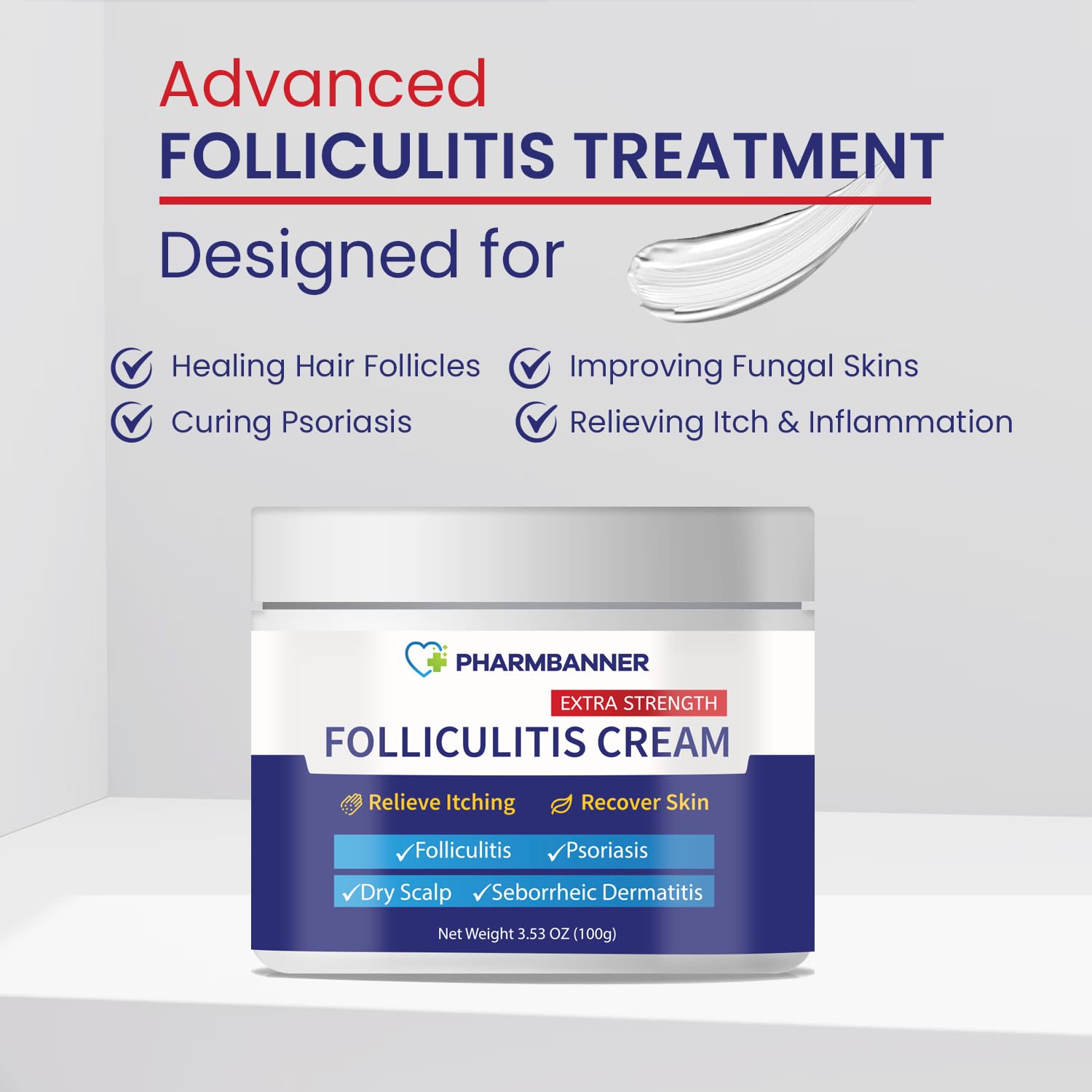 PHARMBANNER scalp-treatment bottle shown with hair products for targeted scalp care