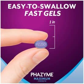 Phazyme Maximum Strength cherry-flavored chewables shown for heartburn relief.
