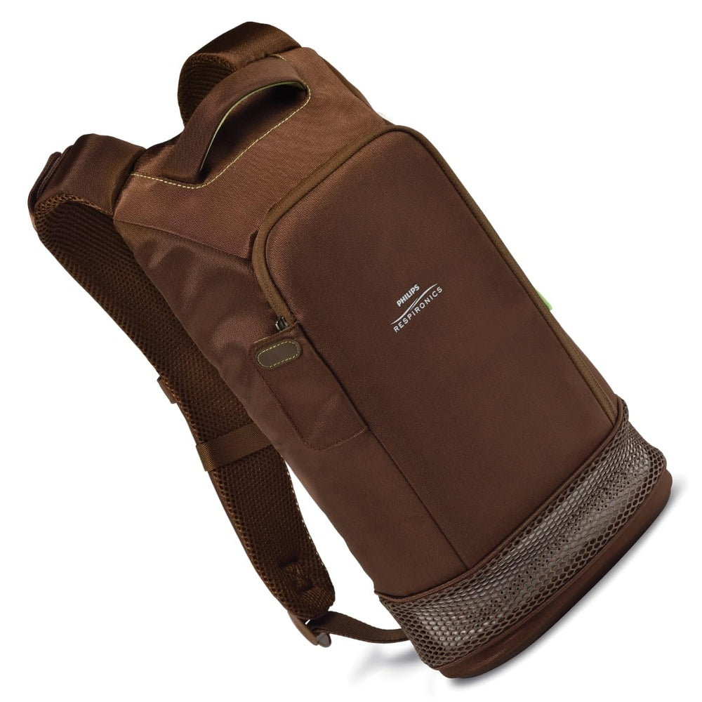 Philips Respironics SimplyGo Mini Backpack front view with quick-access pockets for paperwork.