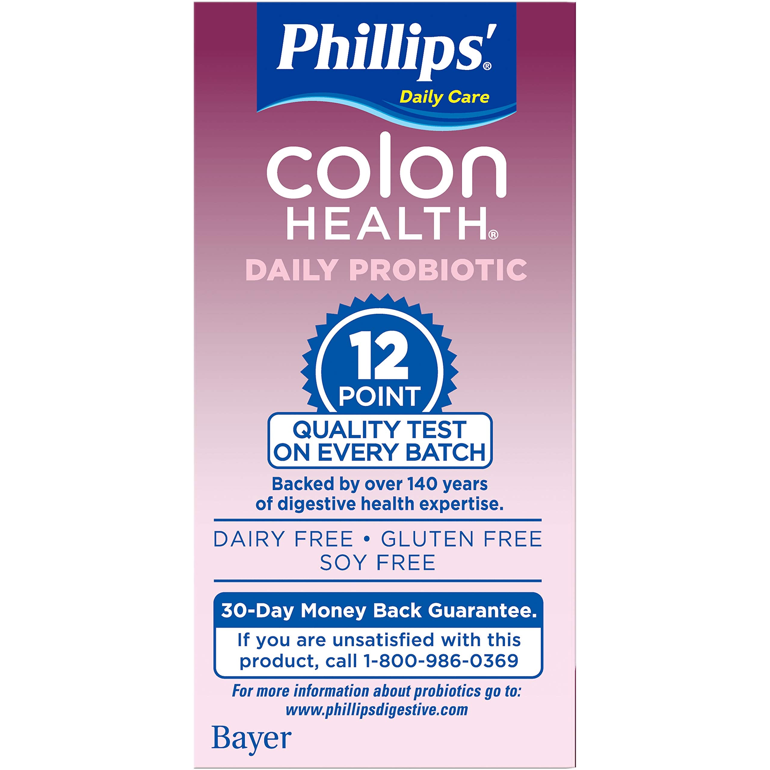 Close-up of Phillips' Colon Health capsules for easy daily use.