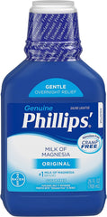 Phillips' Milk of Magnesia Fresh Mint bottle emphasizes refreshing option and gentle action.