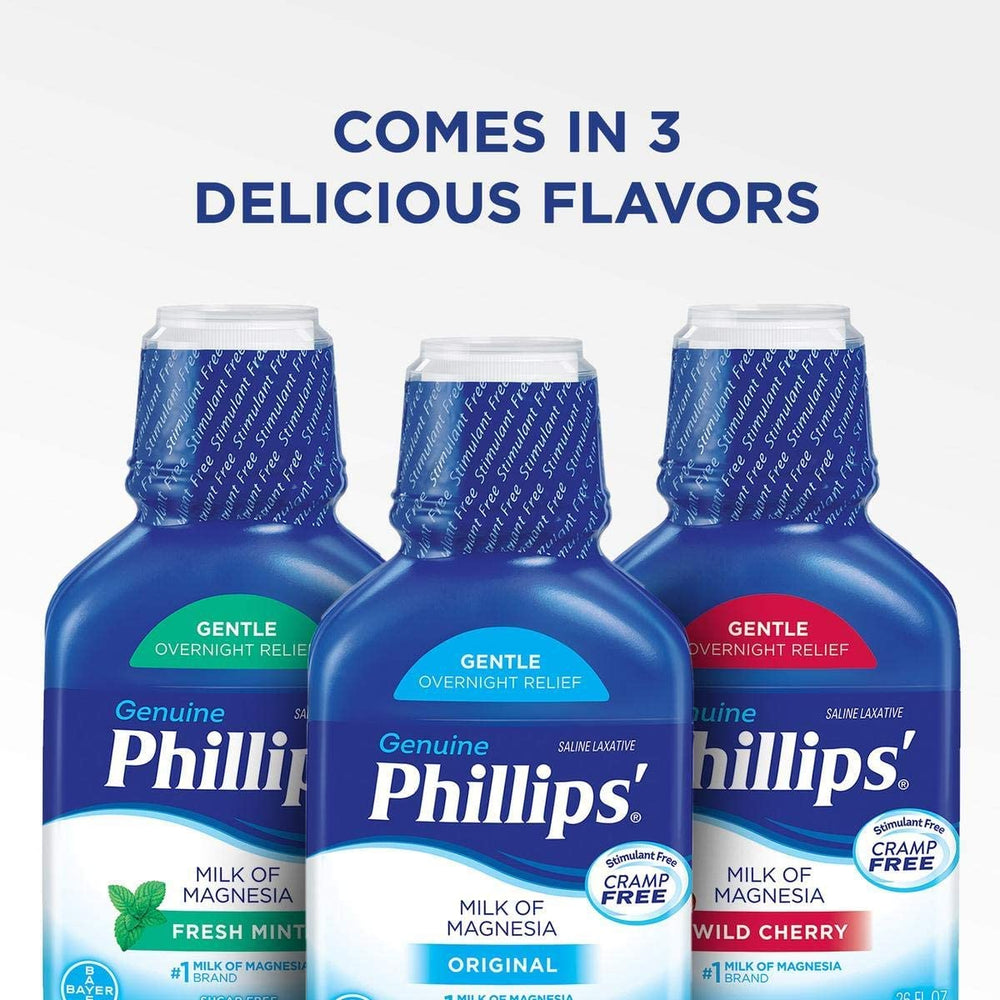 Pouring Phillips' Milk of Magnesia into a glass for overnight relief.