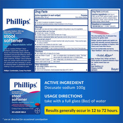 Packaging image of Phillips' Stool Softener showing box and usage info.