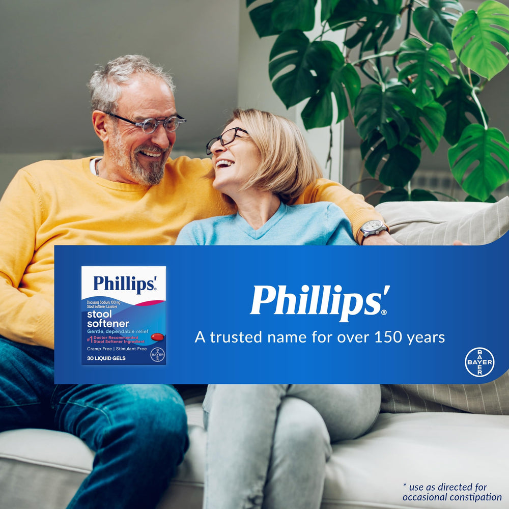 Phillips' Stool Softener on a pharmacy shelf for easy selection.