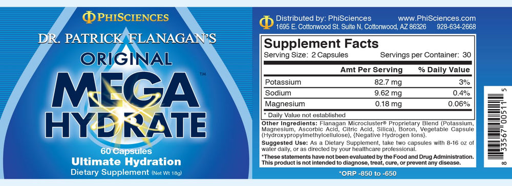 Phi Sciences MegaHydrate bottle contents shown for on-the-go hydration use.