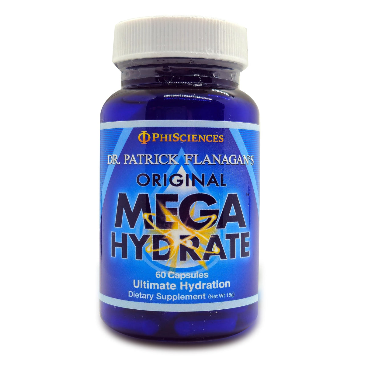 Phi Sciences MegaHydrate bottle front view for daily hydration support.