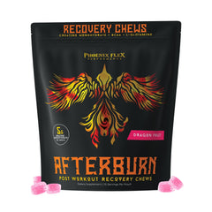 PHOENIX FLEX PERFORMANCE After Burn bottle front showing convenient recovery chews