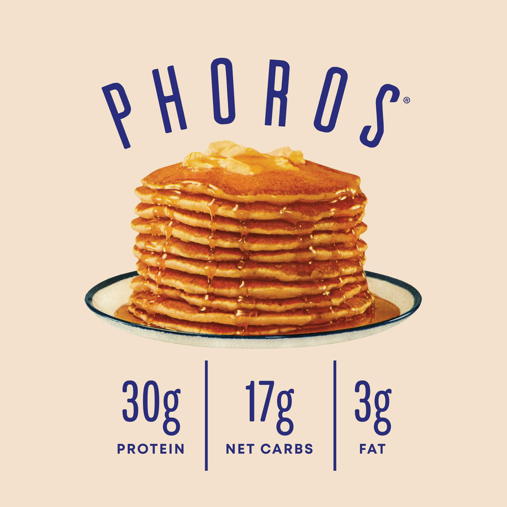 Phoros Protein Pancake Mix Cinnamon ingredients panel highlights oats and whey